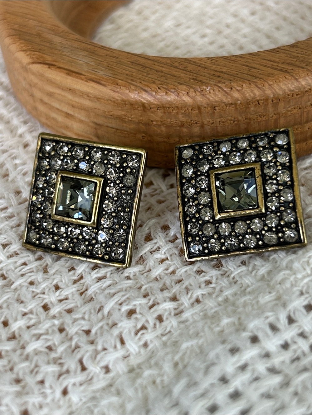 Heidi Daus Smoky Crystal Square Pavé Stud Earrings (E12)